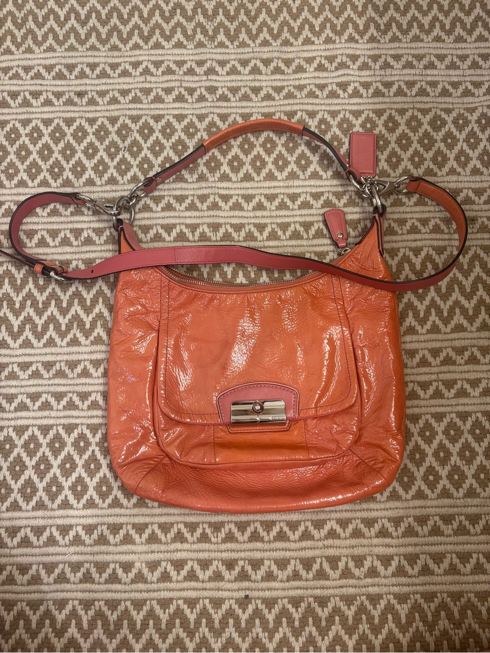 VINTAGE Coach Coral Orange Patent Leather Kristin Crossbody / Shoulder Bag